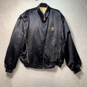 Vintage Luxor Satin Bomber Jacket Mens XXL Black Made USA Embroidered Las Vegas